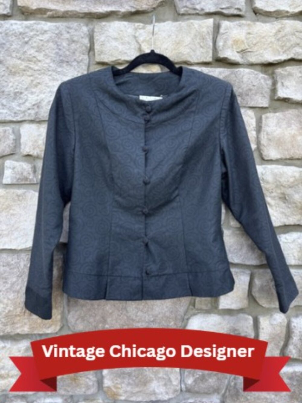 Textured, Midnight Black Collarless Cropped Blazer